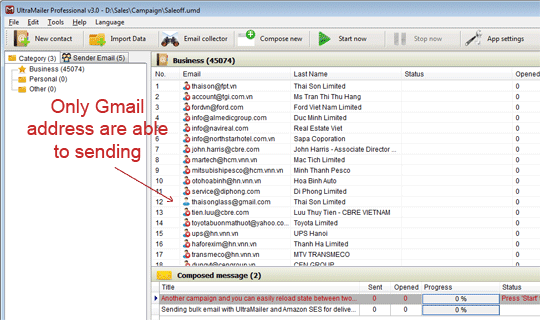 Only Gmail address are visible